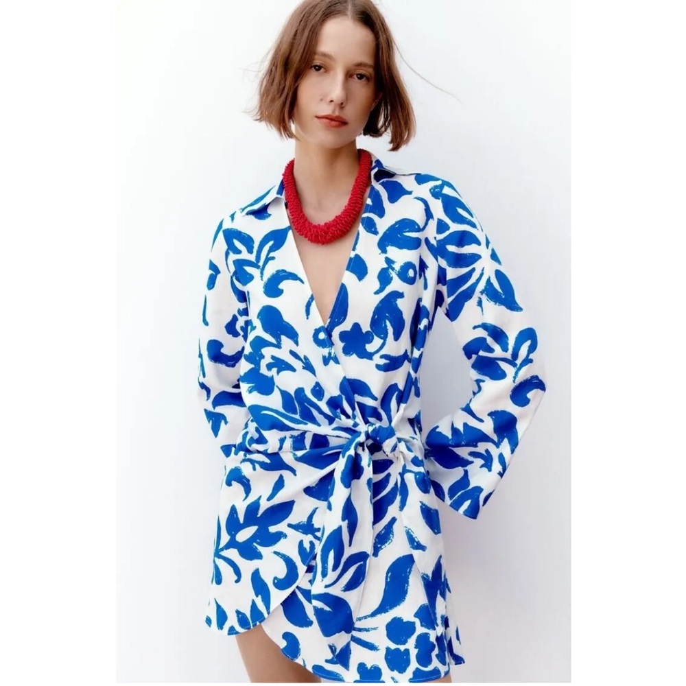Zara Blue & White printed wrap dress